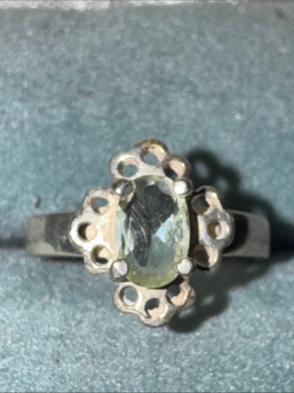 Oval Green Gemstone Floral Halo Ring in Sterling Silver